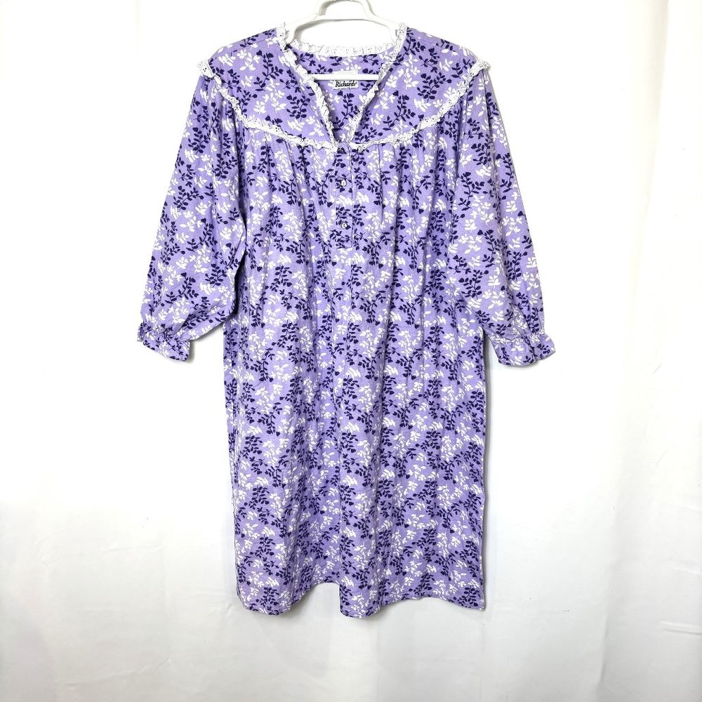 Nightgown Flannel Lavender Purple Floral Vintage